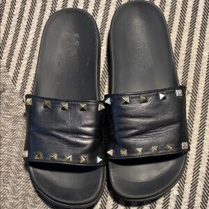 Nine West Black Gold Studded Slide Sandals